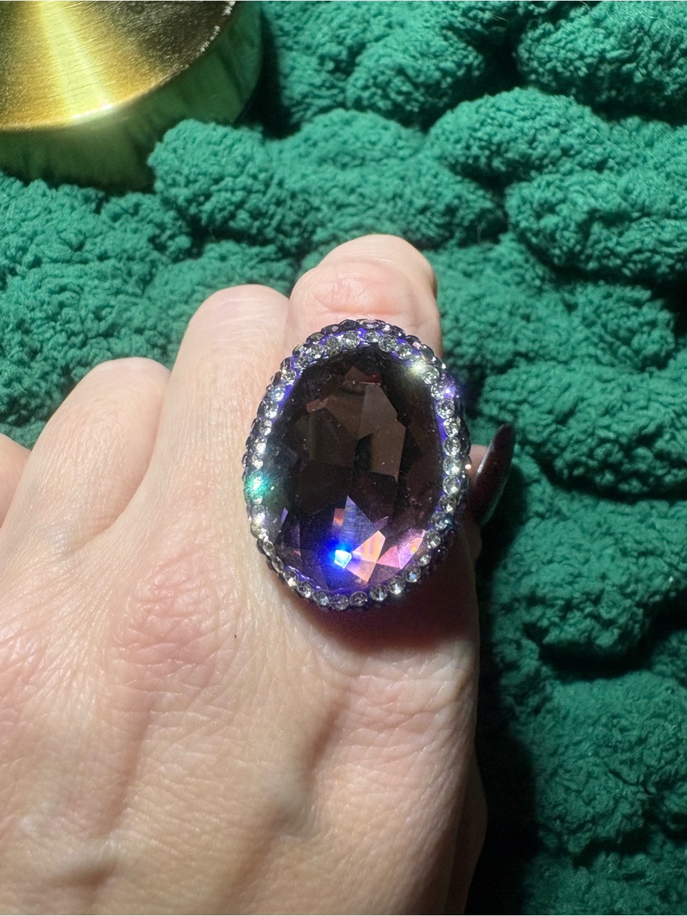 Elegant Purple Oval Crystal Statement Ring